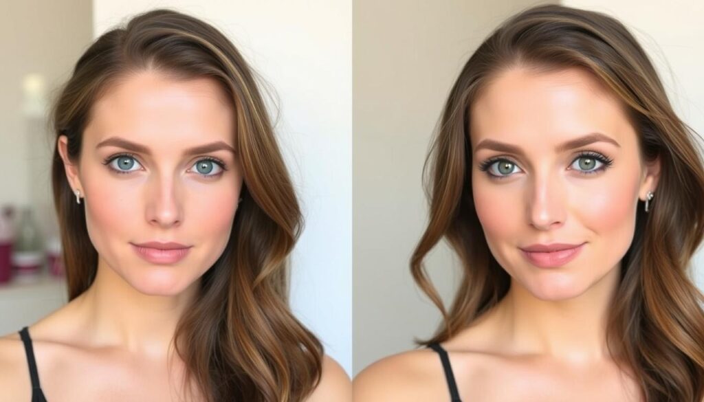 Before and after of natural-looking makeup application