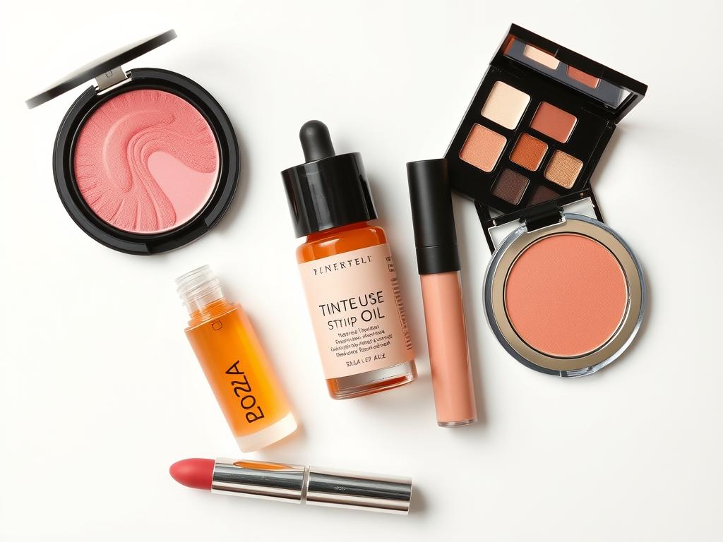 Close-up of multifunctional makeup products for 2024 trends