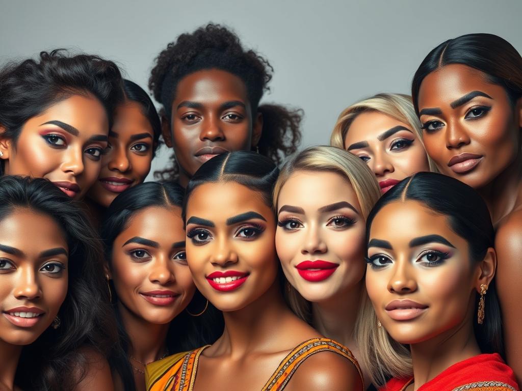 Diverse group of people wearing different cultural makeup styles