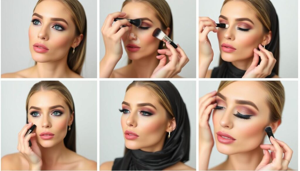 Step-by-step makeup application demonstration