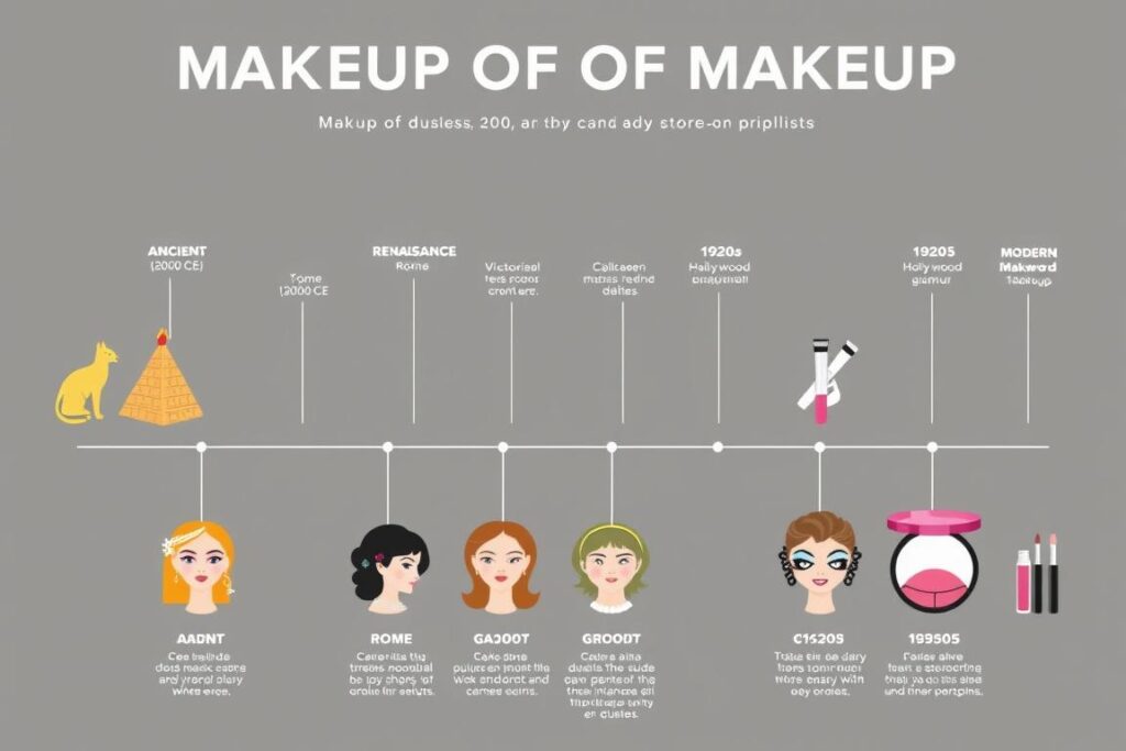 Timeline showing the evolution of makeup from ancient times to modern era