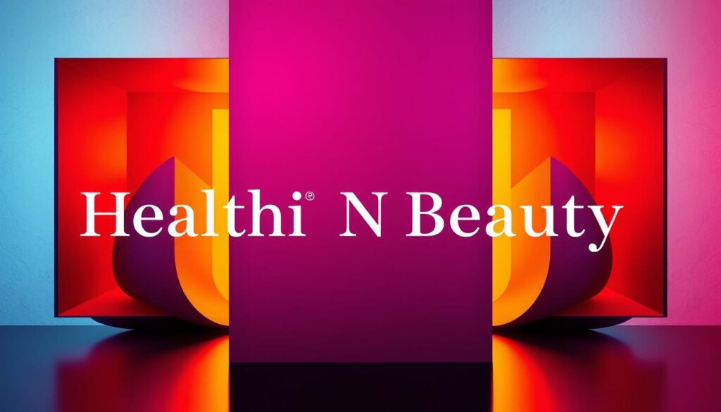 Vibrant color palette, contrasting hues expertly blended to create a captivating visual harmony. Sleek, minimalist design features geometric shapes in a triptych composition. Warm, golden lighting casts a soft, alluring glow, accentuating the depth and richness of the colors. Subtle textures and gradients add depth and dimension, drawing the eye inward. Precise, high-resolution rendering with a sharp, focused lens. The overall mood is sophisticated, elegant, and visually striking. Prominently display the "Health N Beauty" brand name. Vibrant color palette, contrasting hues expertly blended to create a captivating visual harmony. Sleek, minimalist design features geometric shapes in a triptych composition. Warm, golden lighting casts a soft, alluring glow, accentuating the depth and richness of the colors. Subtle textures and gradients add depth and dimension, drawing the eye inward. Precise, high-resolution rendering with a sharp, focused lens. The overall mood is sophisticated, elegant, and visually striking. Prominently display the "Health N Beauty" brand name.